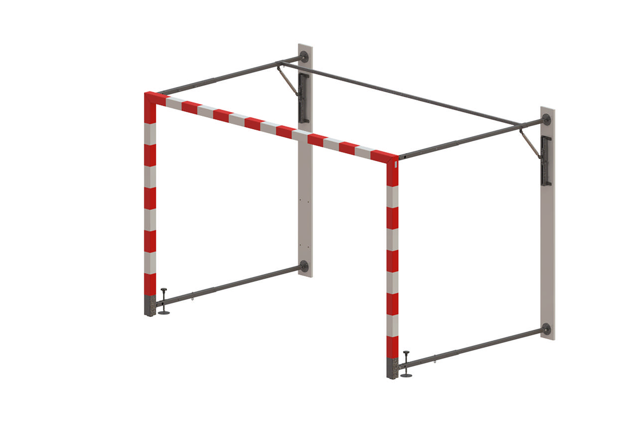 Handball goal UNISPORT hoistable 1-1,5 m protusion