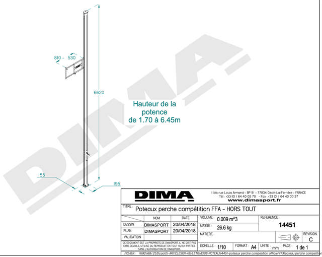 Stavhoppsställning DIMA, WA-certifierad, aluminium, exkl fötter