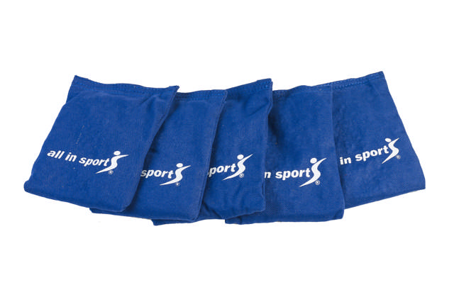 Ärtpåsespel, matta och 5 röda samt 5 blå ärtpåsar