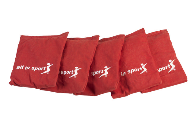 Ärtpåsespel, matta och 5 röda samt 5 blå ärtpåsar