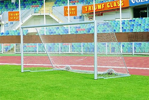 Fotbollsmål UNISPORT Liga 3 x 1,5  m, med vitt 60 mm:s nät, exkl glidskydd