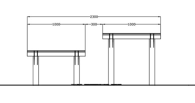 Stretchbom, ingår en hög och en låg bom
