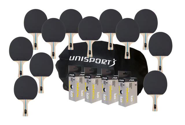 Bordtennisset UNISPORT, 12 rack + 24 bollar + 1 förvaringskasse